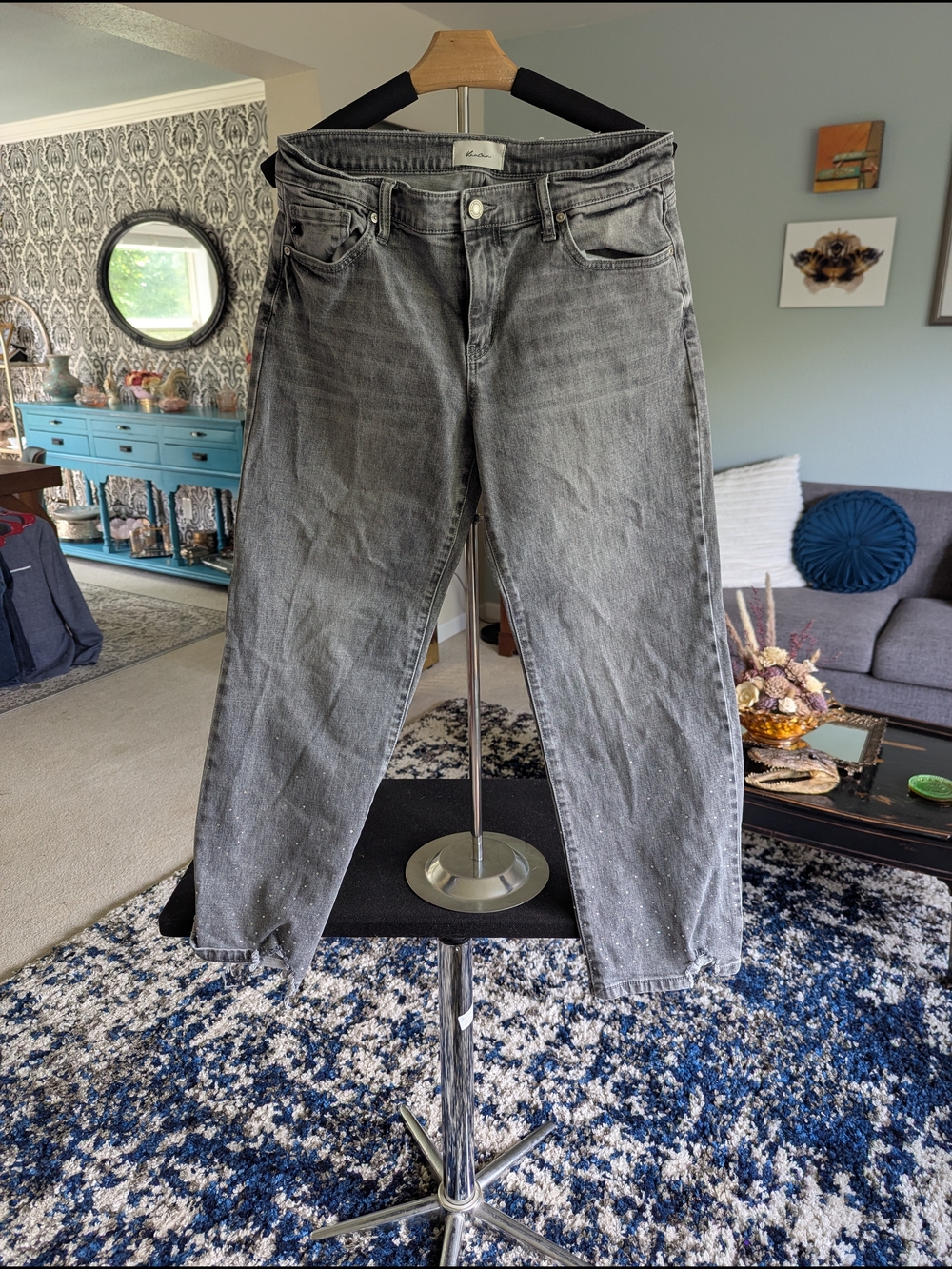 Kardashian Kollection Washed Gray Cropped Ankle Jeans